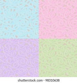 Set of color abstract hand-drawn pattern, background with intertwining threads. Seamless pattern for your design wallpapers, pattern fills, web page backgrounds, surface textures.