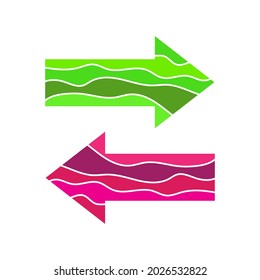 Set of color arrows. Arrow icon isolated. Color vector arrows to left and right.