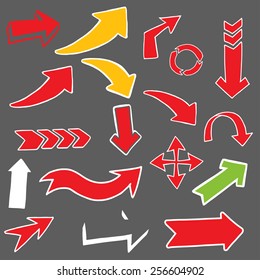 Set of color arrows. Drawn by hand.