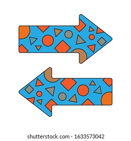 Set of color arrows icon isolated. Color vector arrows to left and right.