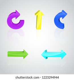 Set of color arrows. Threedimensional. Vector illustration. The reflection from the surface.