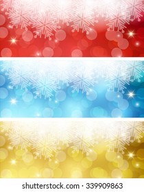 Set of color backgrounds with snowflakes