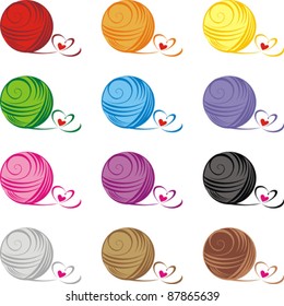 Set from color ball of threads isolated on White background. Vector illustration