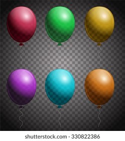 Set of color balloons. Checkered background with multicolored balloons