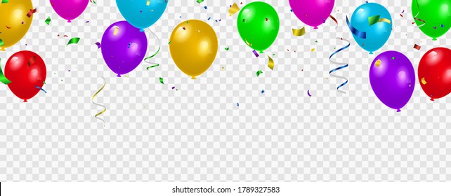 Set color balloons, confetti concept design template holiday Happy Day, background Celebration Vector illustration.