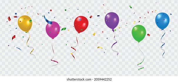 Set color balloons, confetti concept design template holiday Happy Day, background Celebration Vector illustration.