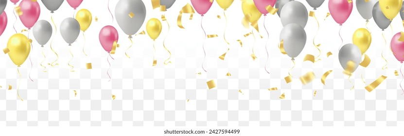 Set color balloons, confetti concept design template holiday Happy Day, background Celebration Vector illustration