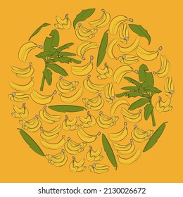 A set of color bananas in a circle. Vector graphics