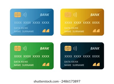 Juego de tarjetas bancarias de color. 