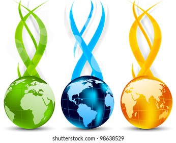 Set of color banners with globe and waves