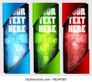 Set of color banners with lines and circle