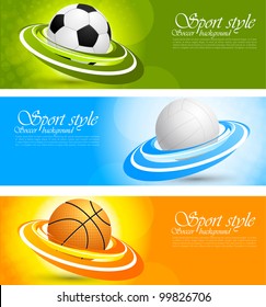 Set of color banners with sport balls