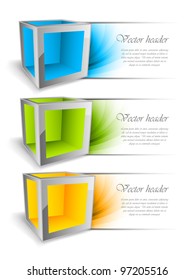 Set of color banners with three cubes