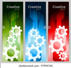 Set of color banners with three gears