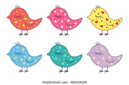 Set of color birds. Vector elements 