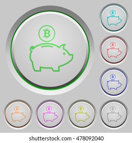 Set of color Bitcoin piggy bank sunk push buttons.