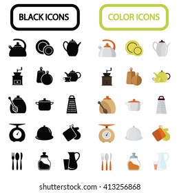 Set of color and black kitchen icons