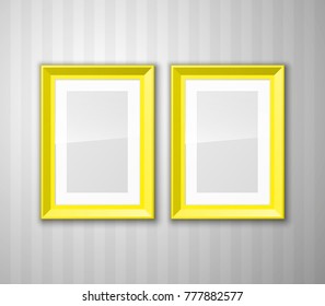 Set of color blank picture frames different sizes. Frame with passepartout hanging on a color wall from the Front. Design empty photo frame template for Mock Up. Vector illustration