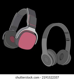 Set Of Color Block Headphones Vector Illustration, Music Concept, Line art vector, Portable earphones, Headphones Vector
