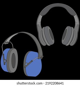 Set Of Color Block Headphones Vector Illustration, Music Concept, Line art vector, Portable earphones, Headphones Vector
