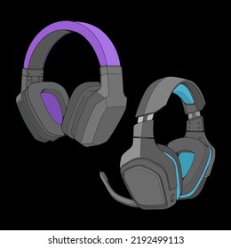 Set Of Color Block Headphones Vector Illustration, Music Concept, Line art vector, Portable earphones, Headphones Vector
