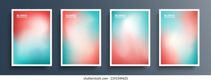 Set of color blurred backgrounds with modern abstract soft color gradient patterns. Green and red. Templates collection for brochures, posters, banners, flyers and cards. Vector illustration.