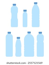 Set color bottles water. Vector icon flat. Blue plastic bottles. 