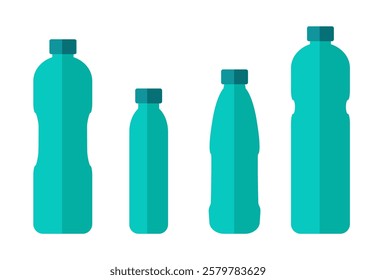 Set color bottles water. Vector icon flat. green plastic bottles.