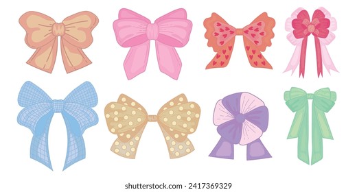 Set of color bows on white background