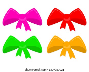 Set of color bows. Vector illustration. Cartoon gift bows with ribbons isolated