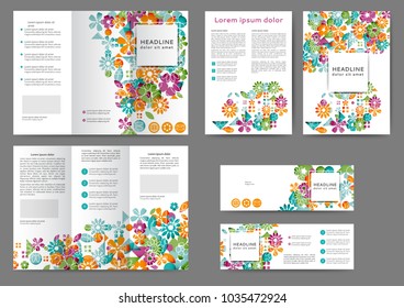 Set of color brochure template with abstract lines and waves 