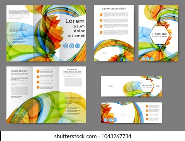 Set of color brochure template with abstract lines and waves 