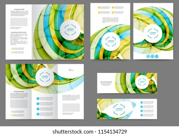 Set of color brochure template with abstract lines and waves