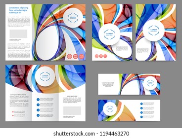 Set of color brochure template with abstract lines and waves