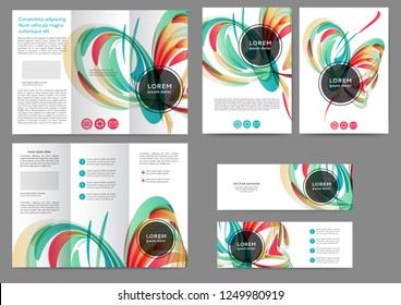 Conjunto de plantillas de folleto en color con líneas abstractas y ondas