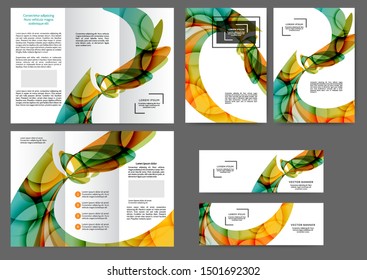 Set of color brochure template with abstract lines and waves