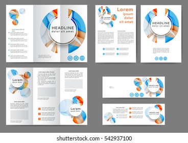 Set of color brochure template with abstract lines and waves