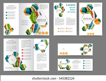 Set of color brochure template with abstract lines and waves