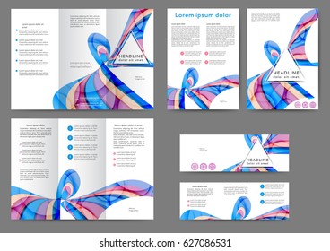 Set of color brochure template with abstract lines and waves 