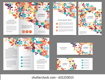 Set of color brochure template with abstract floral background