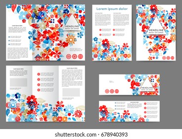 Set of color brochure template with abstract lines and waves