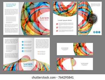 Set of color brochure template with abstract lines and waves