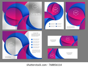 Set of color brochure template with abstract lines and waves