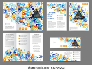 Set of color brochure template with floral background