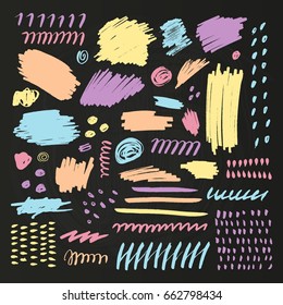 Set of color brush pint and texture isolated on black background