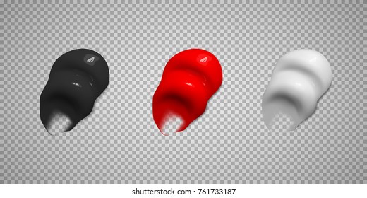 Set of color brush stroke isolated on plaid background. Transparency effect. Cream smear. Vector illustration.