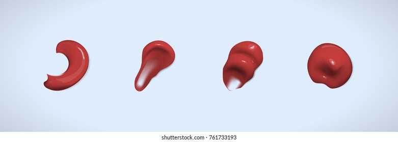 Set of color brush stroke isolated on light blue background. Transparency effect. Cream smear. Vector illustration.