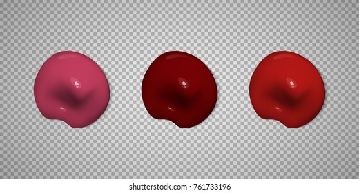 Set of color brush stroke isolated on plaid background. Transparency effect. Cream smear. Vector illustration.