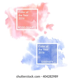 Set of color brush strokes and texture in watercolor style. Elements in the color trend  2016. Rose Quartz and Serenity Blue. Vector illustration with colors of the year.