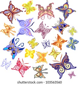 Set of Color Butterflies, Vector Version